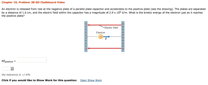 An electron is released from rest at the negative plate